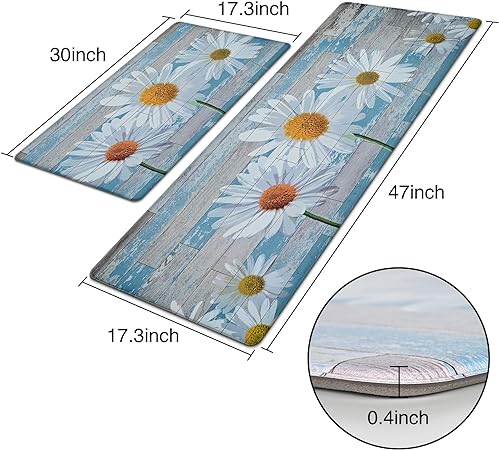 2 PCS Floral Cushioned Anti-Fatigue Kitchen Rugs, Kitchen Mats for Kitchen Floor Laundry Office