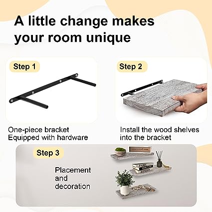 17 Inch Wall Shelf Set of 3, Rustic Wood Shelves for Wall Storage, Wall Mounted Wooden Display Shelf for Bathroom Bedroom Kitchen Garage, Natural