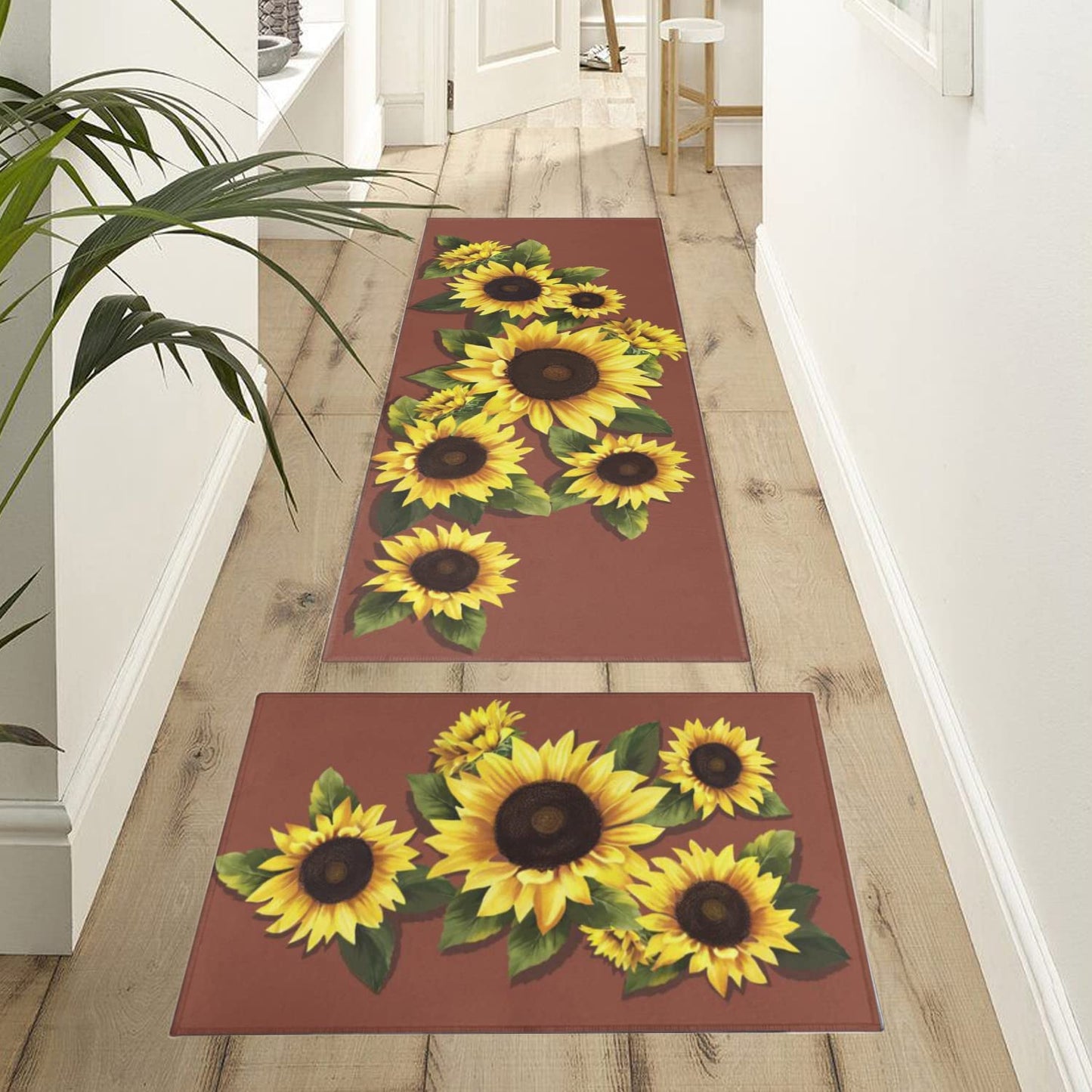 Vintage Mushroom Set of 2, Non Skid Washable Kitchen Mat - (17"x48"+17"x30")