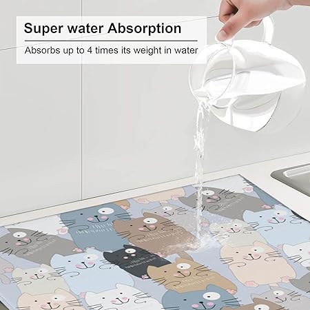 Cool Black Dish Absorbent Dish Drying Mat Suitable for Kitchen Counter Sink Dining Table 16 X 18 Inch