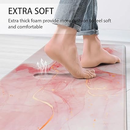 Cushioned Anti Fatigue Set of 2 Abstract Marble Waterproof Non Slip Waterproof Non Slip Kitchen Floor Mat Comfort Memory Foam Standing Mat for Kitchen Floor, Blue