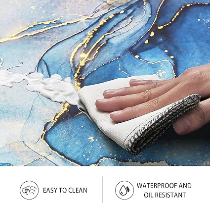 Cushioned Anti Fatigue Set of 2 Abstract Marble Waterproof Non Slip Waterproof Non Slip Kitchen Floor Mat Comfort Memory Foam Standing Mat for Kitchen Floor, Blue