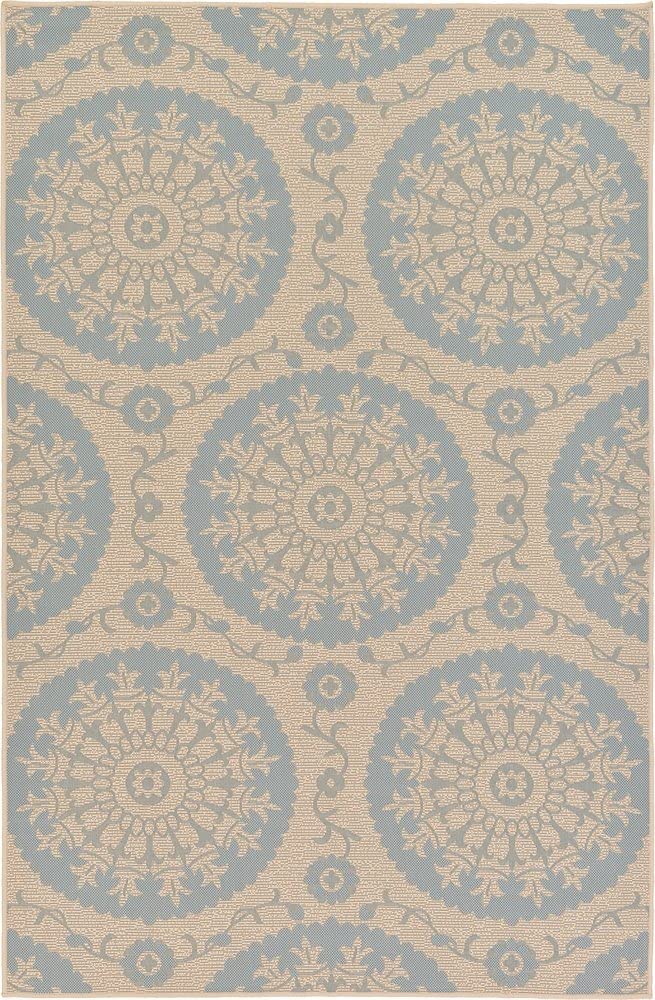 Floral Abstract Transitional Indoor Outdoor Flatweave Light Blue/ Beige Area Rug