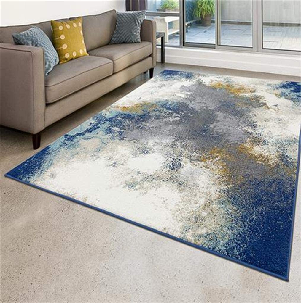 Beverly Collection Modern Soft Abstract Blue Gold Grey Area Rug