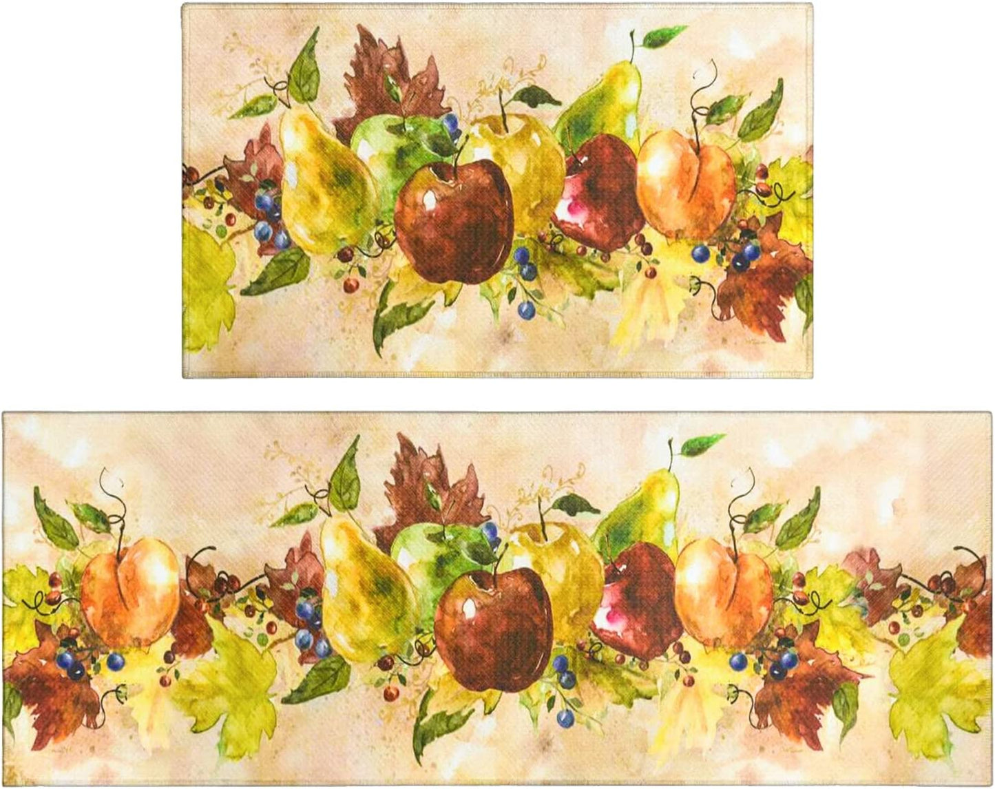 Vintage Mushroom Set of 2, Non Skid Washable Kitchen Mat - (17"x48"+17"x30")