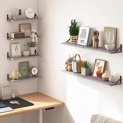 4.7in Rustic Wood Wall Floating Shelves Set of 8 (Dark Carbonized Black)
