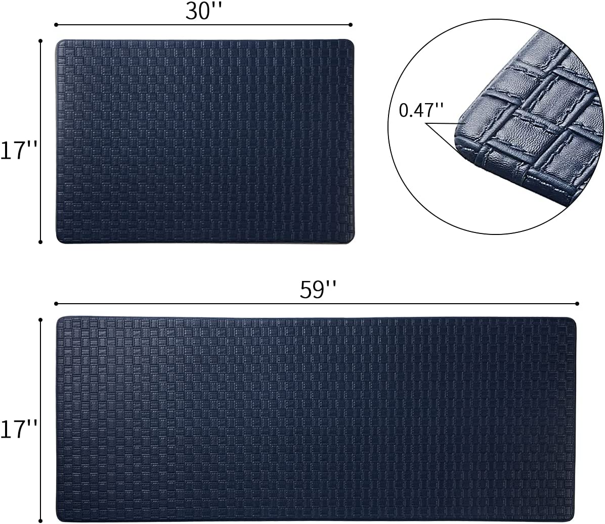 Anti Fatigue PVC Kitchen Floor Mat and Rug, 17"x30"+17"x47",