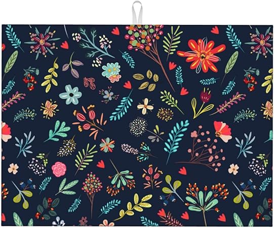 Dish Drying Mat Microfiber for Kitchen Counter Blue and Green Leaves Absorbent Dish Draining Reusable Washable Extra Large 18"x24"