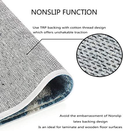 Moroccan Distressed Non-Slip Washable Throw Area Rug - (2’X 3’, Blue)