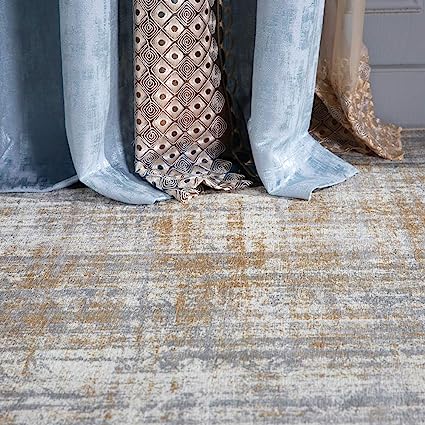 Entryway Abstract Distressed Green Multi Contemporary Carpet Print Chenille Thin Rug