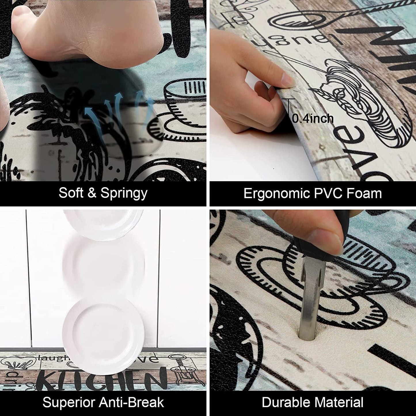 Anti Fatigue Kitchen Rug Sets 2 Piece Waterproof Non Slip Kitchen Floor Mats-17"x48"+17"x28"