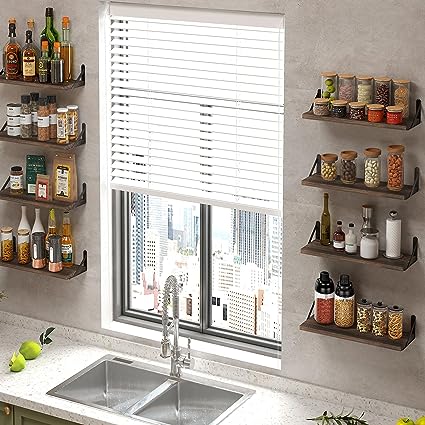 4.7in Rustic Wood Wall Floating Shelves Set of 8 (Dark Carbonized Black)