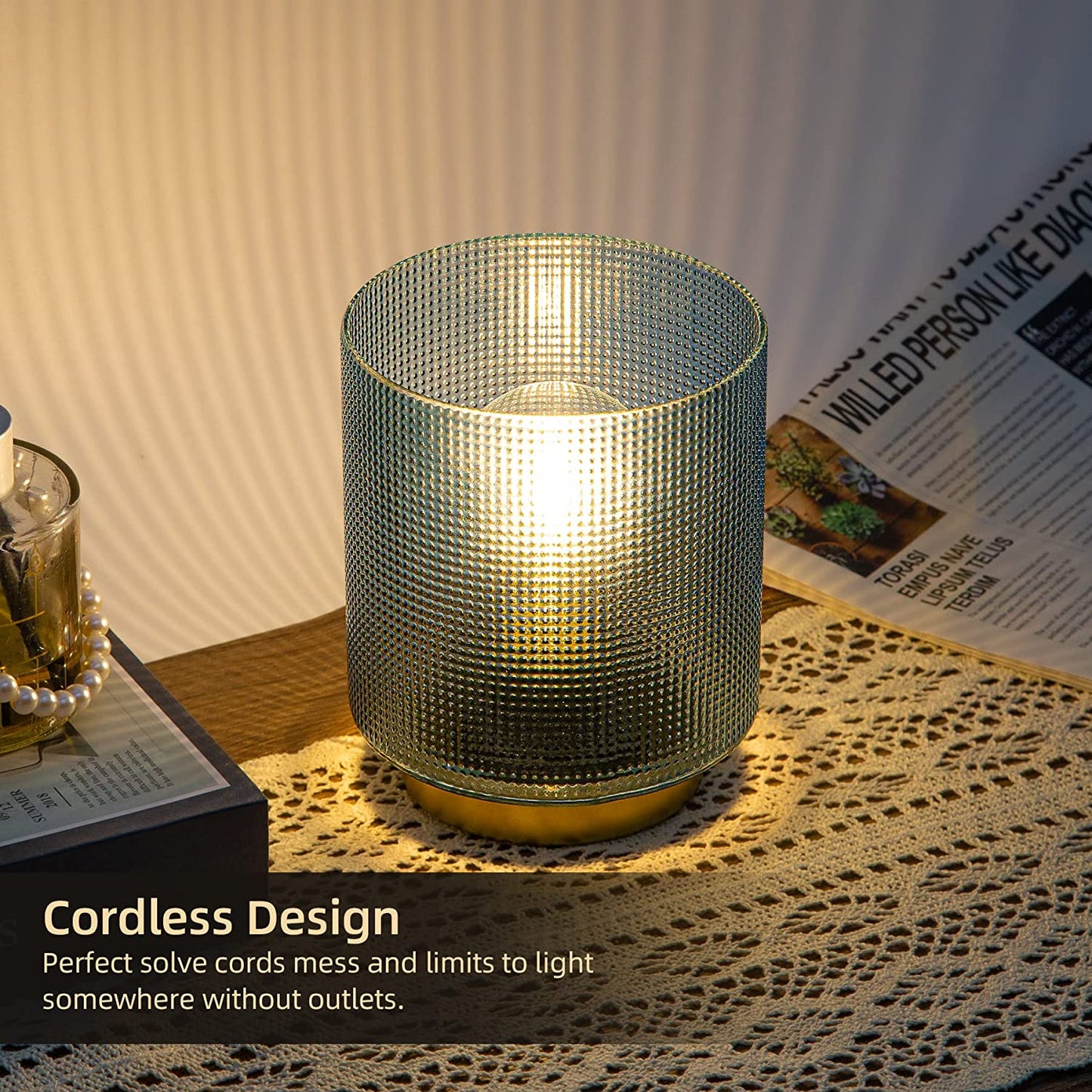 Battery Operated Lamp with Timer, Glass Cordless Lamp