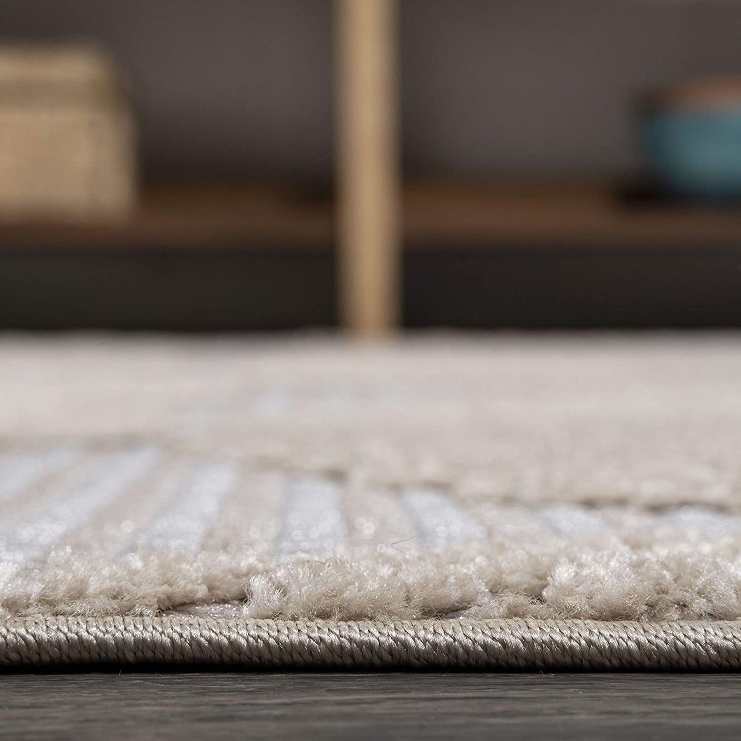 Jazz High-Low Pile Art Deco Geometric Indoor/Outdoor Beige Area Rug