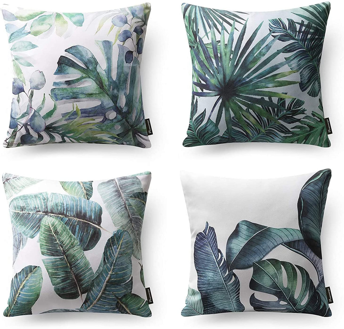 Set of 4 Tropical Palm Leaves Plant Printed Throw Pillow Case Cushion Cover