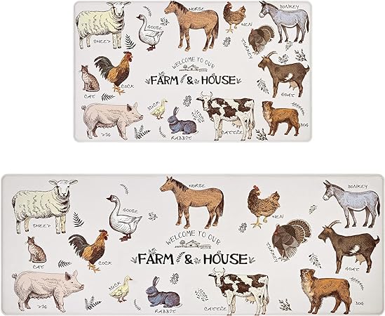 2 PCS Floral Cushioned Anti-Fatigue Kitchen Rugs, Kitchen Mats for Kitchen Floor Laundry Office