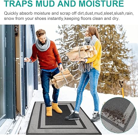 Durable Machine Washable Dirt Trapper Door Mat, Non Slip Absorbent,Low Profile Area Rug for Entrance, Inside, Kitchen, Patio,Laundry Room