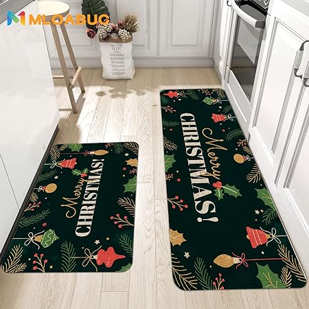 et of 2, Anti Fatigue Waterproof Stain Resistant Snowman Winter Decorative Non Slip Cushioned Floor Mat - 17x29 and 17x47 Inch
