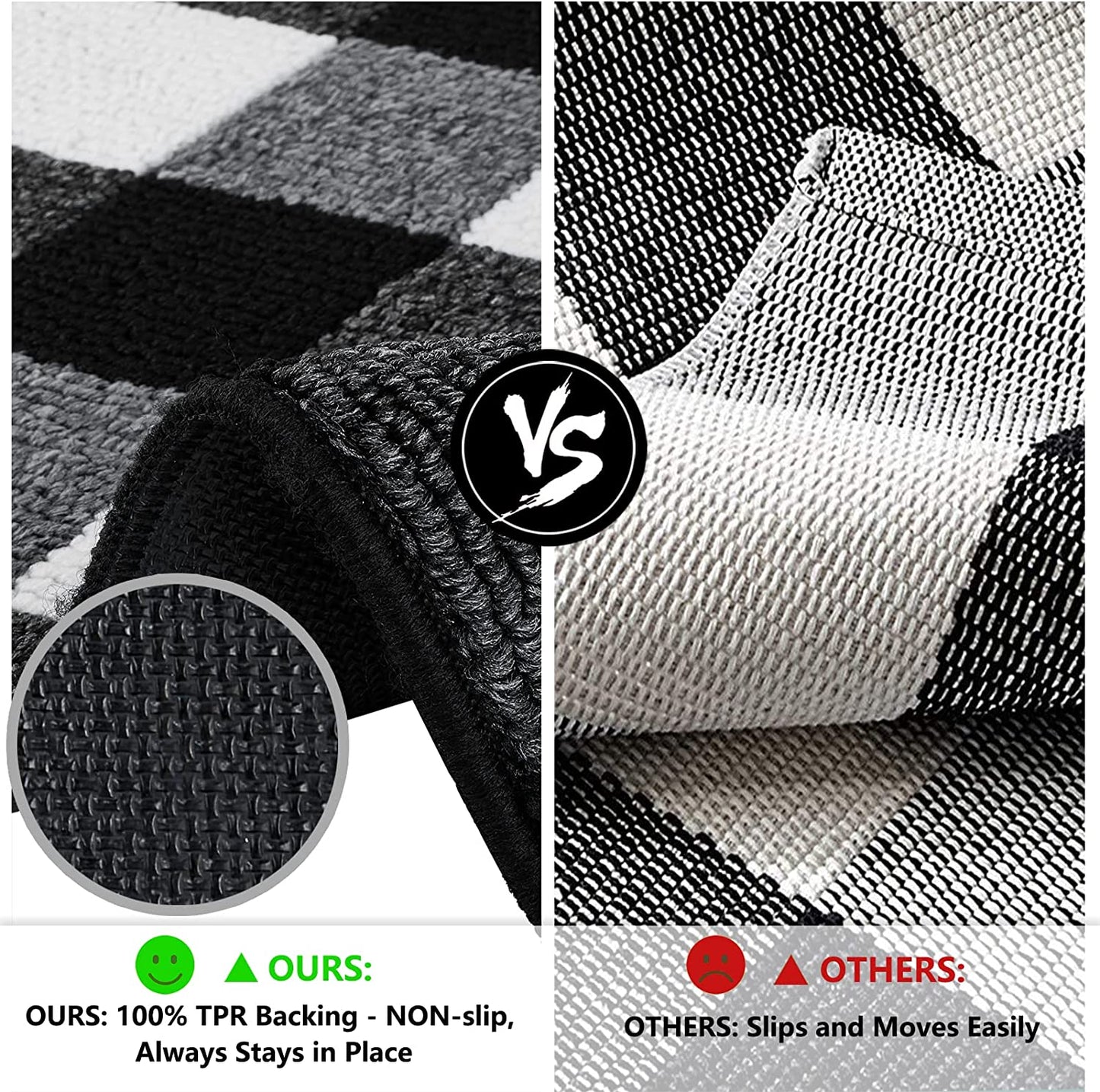 Farmhouse 1.6'x5' Entry Non Slip Rubber Backing Black and White Rug