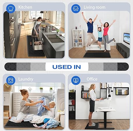 1/2 Inch Non Slip Cushioned Anti Fatigue Comfort Waterproof Standing Desk Mat, (17.3"x30" Black)