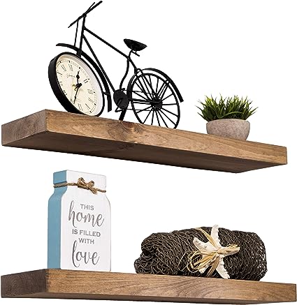 Set of 2 - Functional & Handmade Rustic Wooden Shelve (Dark Walnut, 36" Inch Long x 5.5 Inch Wide)