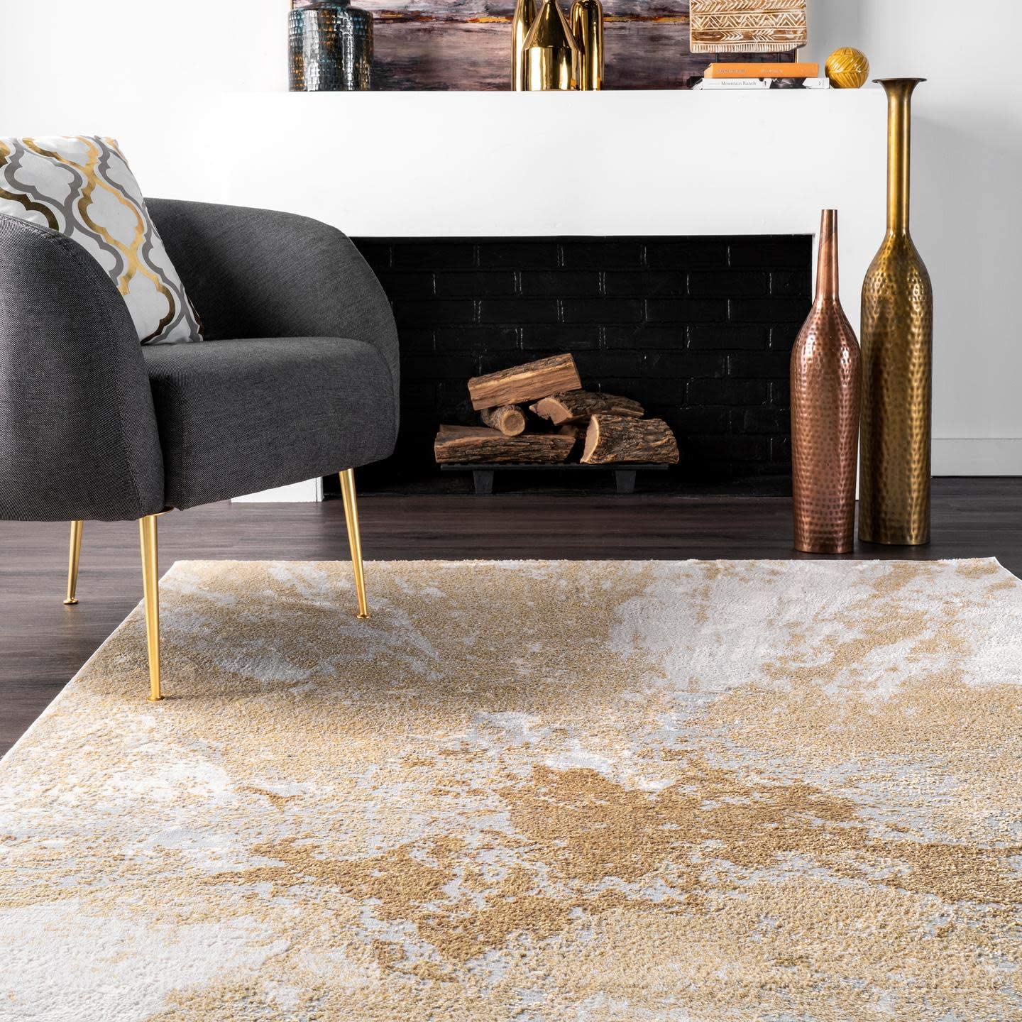 Cyn Abstract Area Rug, Gold