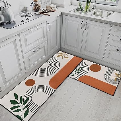 Mid Century Boho Home Kitchen Rugs and Mats Non Skid Washable Set of 2,