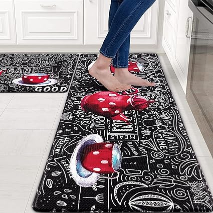 Farmhouse Kitchen Mat 2 PCS, 18'' x 48'' + 18'' x 30'', Beef Cuts