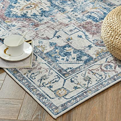 Indoor Floor Print Distressed Carpet Gray Multi Thin Area Rug