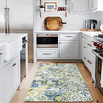 Floral Medallion Collection Round Non-Slip Distressed Vintage Area Rug