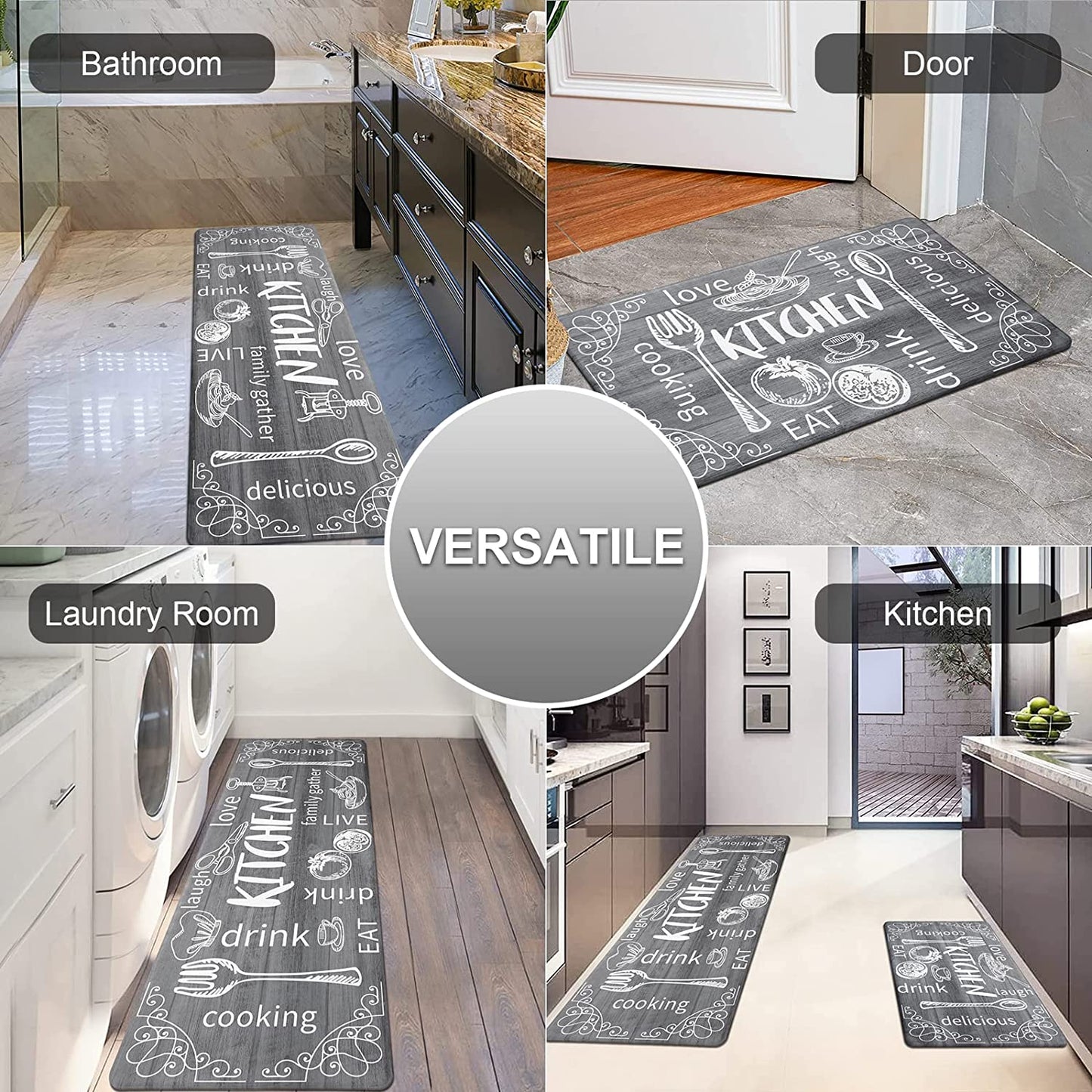 Anti Fatigue Kitchen Rug Sets 2 Piece Waterproof Non Slip Kitchen Floor Mats-17"x48"+17"x28"