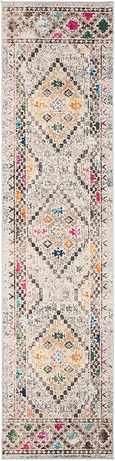 Boho Diamond Distressed Area Rug, Grey/Yellow
