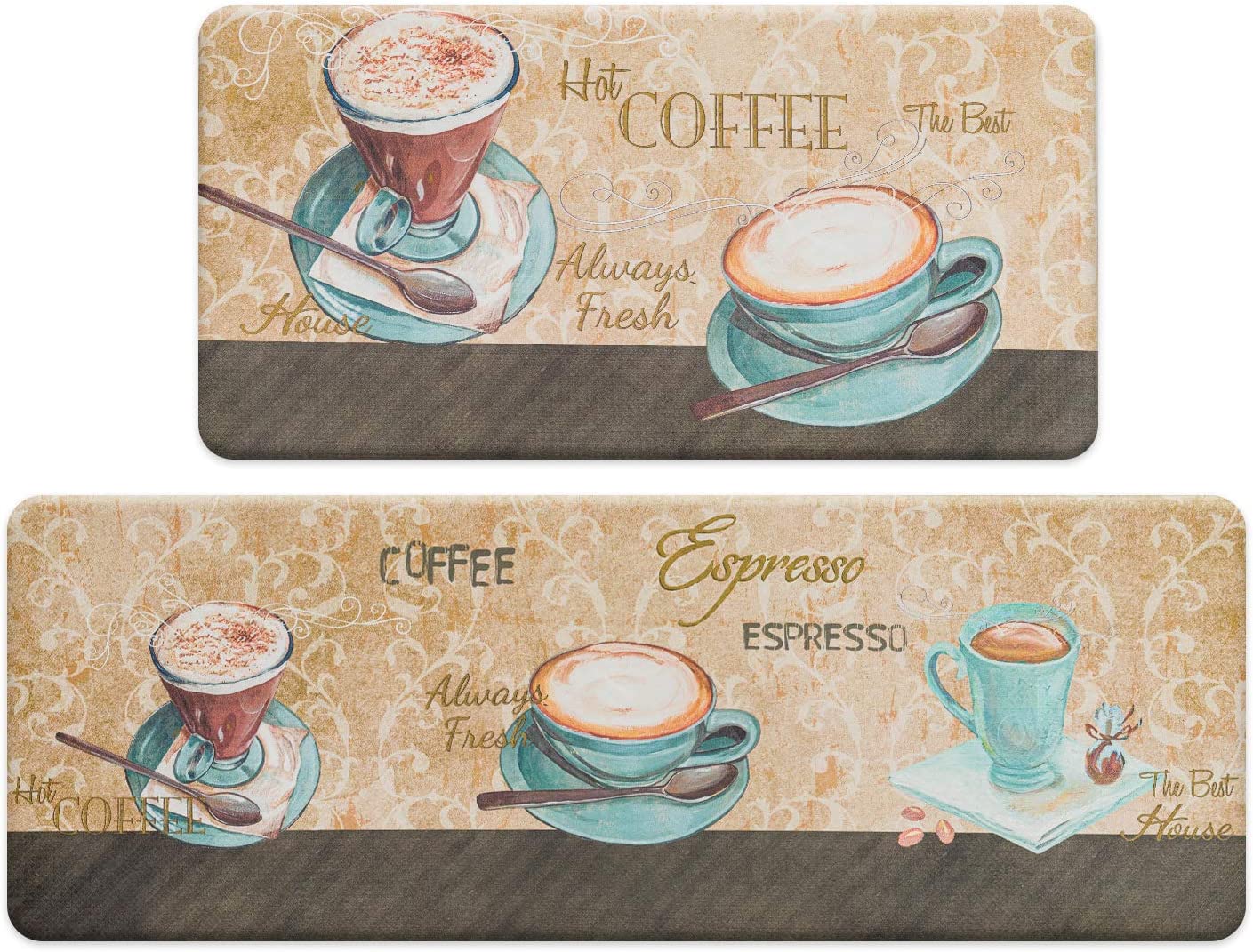 Coffee Theme Kitchen Rug Set 2 Piece Black