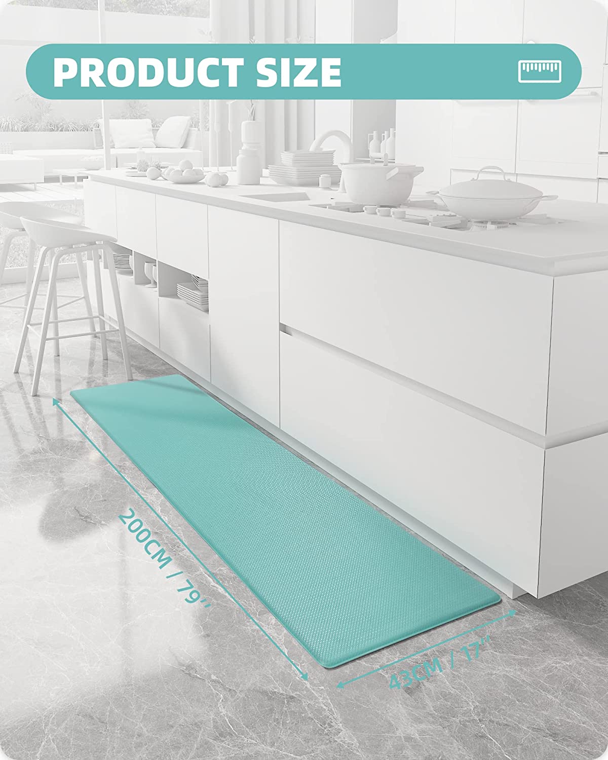 Cushioned Anti Fatigue, Non Slip Padded, 17"x79" Long Foam, Waterproof Stain Resistant, Kitchen Runner Rug