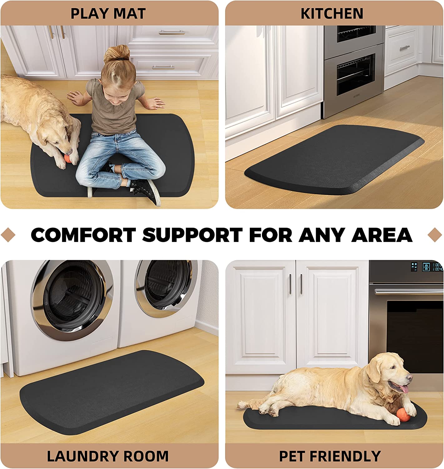 1/2 Inch Thick Cushioned Anti Fatigue Waterproof Kitchen Rug,17.3"x28"- Black