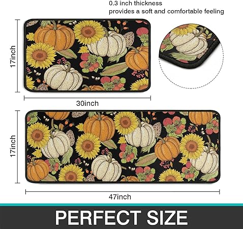 Sets of 2,Abstract Waterproof Art Kitchen Decoration Non-Slip Absorbent Mats, 17x30+17x48inch