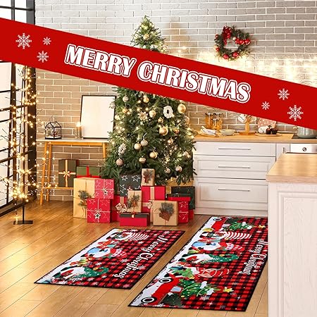 Halloween Christmas Thanksgiving Non Slip Holiday Decorations Floor Rug for Kitchen, 17 x 30 and 17 x 47 Inches