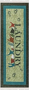 Machine Washable Wrinkle Free Text Design Laundry Room Rug Cotton 2x5 (20" x 59", Brown)