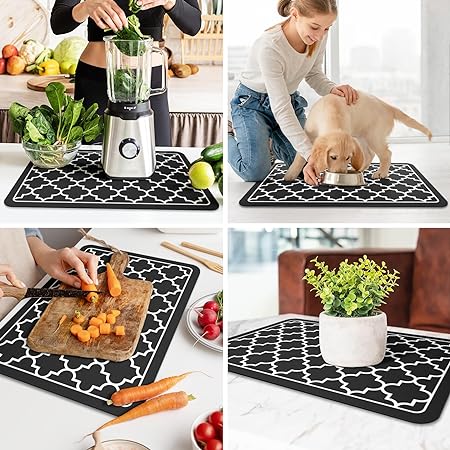 Dish Drying Mat Super Absorbent Drying Mat Large Dish Drying Mats for Kitchen Counter Easy clean Dish Mat Kitchen Drying Mat 15"x 18" Black