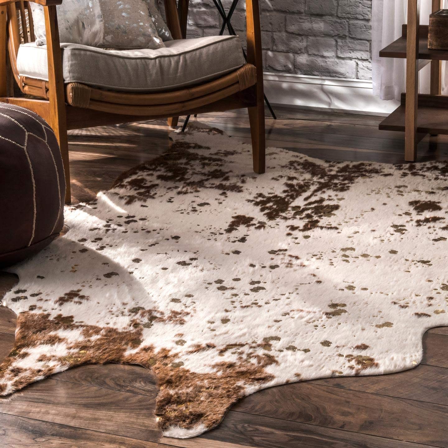 Brown Faux Cowhide Shaped Rug