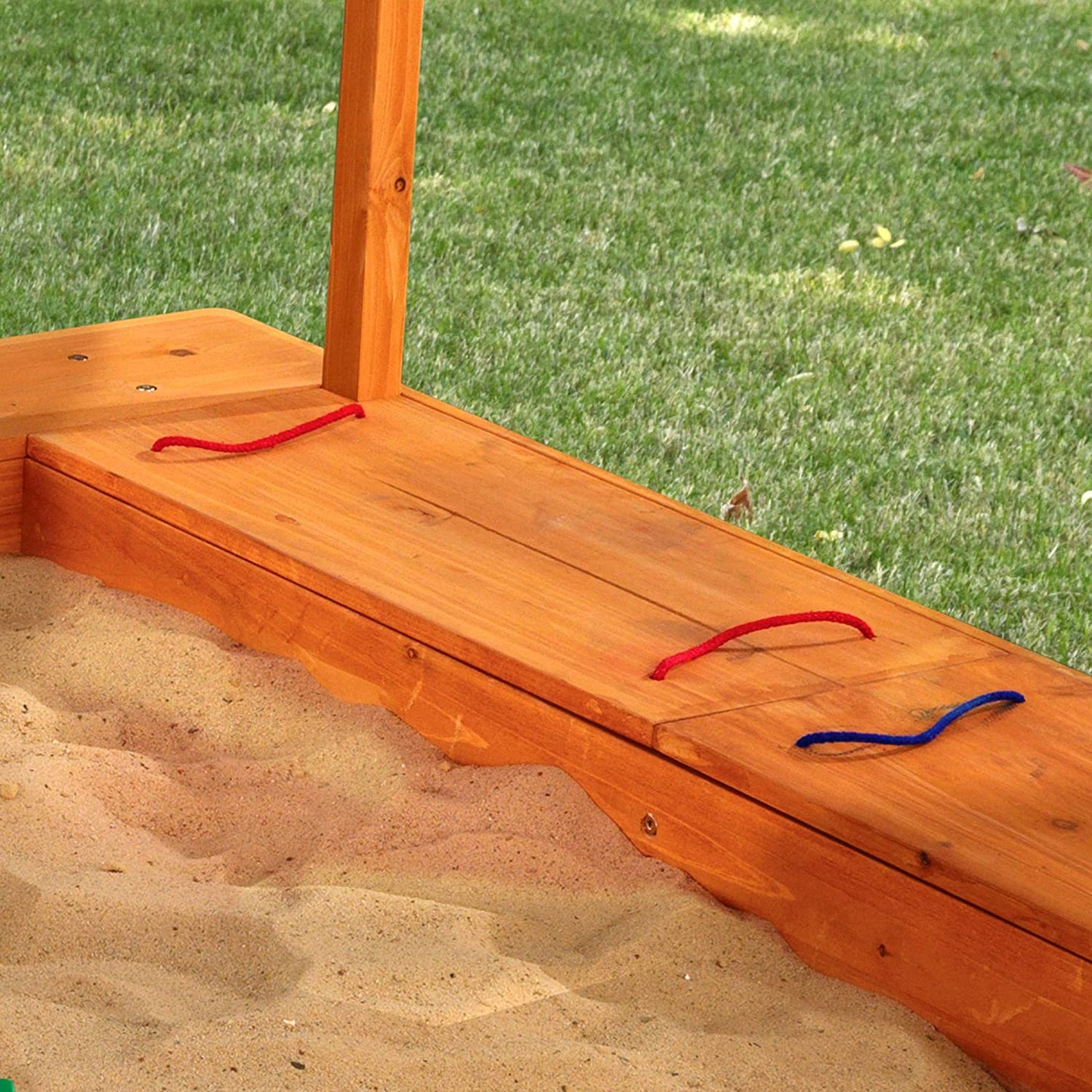 Outdoor Covered Wooden Sandbox with Bins and Striped Canvas Canopy, Navy & White