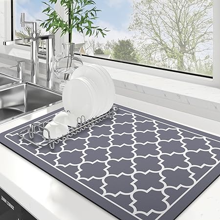 Dish Drying Mat Super Absorbent Drying Mat Large Dish Drying Mats for Kitchen Counter Easy clean Dish Mat Kitchen Drying Mat 15"x 18" Black