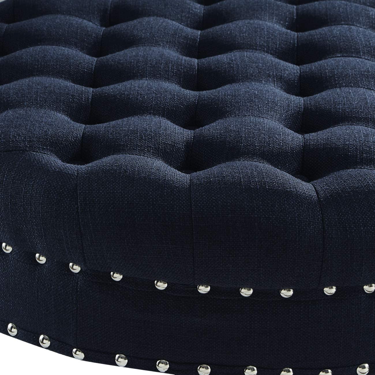 Tufted Button Linen Ottoman Coffee Table, Large Footrest with Caters Rolling Wheels