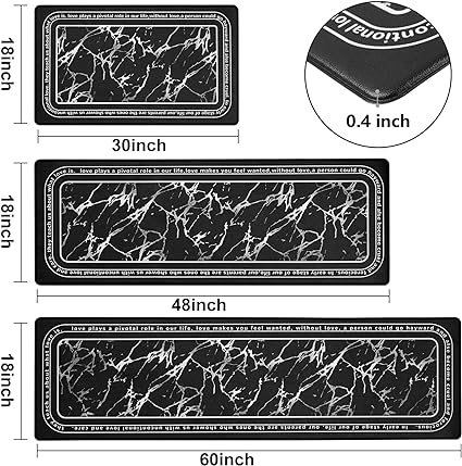 Anti-Fatigue Black and White Modern Non Slip Washable, Cushioned Kitchen Mats, 18 x 30 Inch