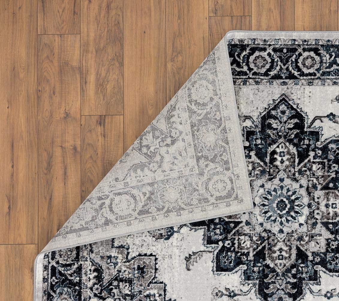 Oriental Blue Grey Soft Area Rug