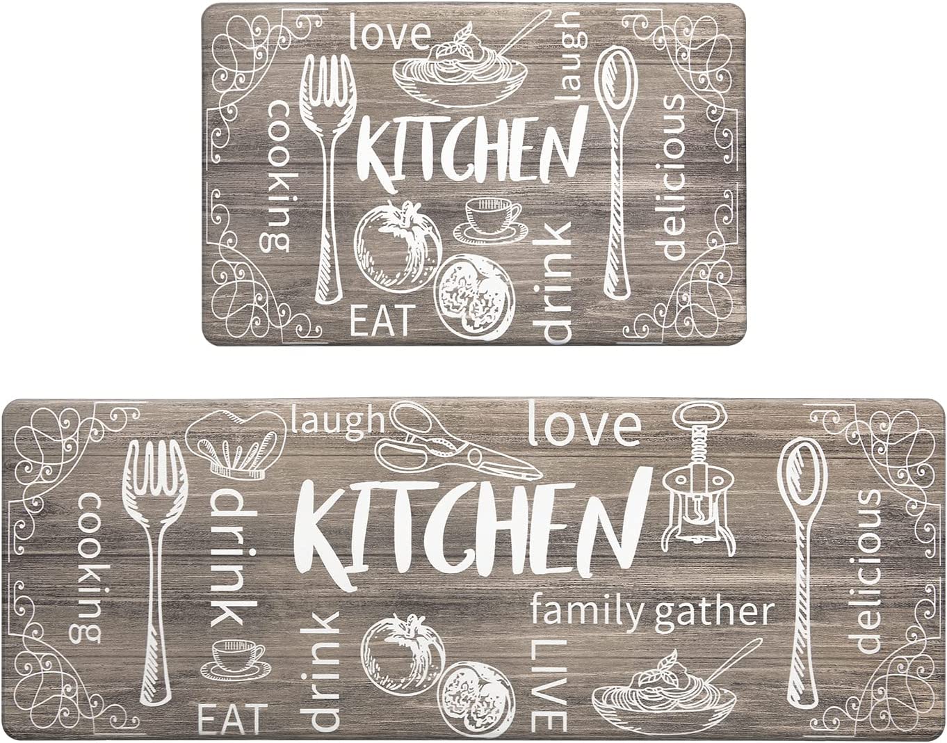 Anti Fatigue Kitchen Rug Sets 2 Piece Waterproof Non Slip Kitchen Floor Mats-17"x48"+17"x28"