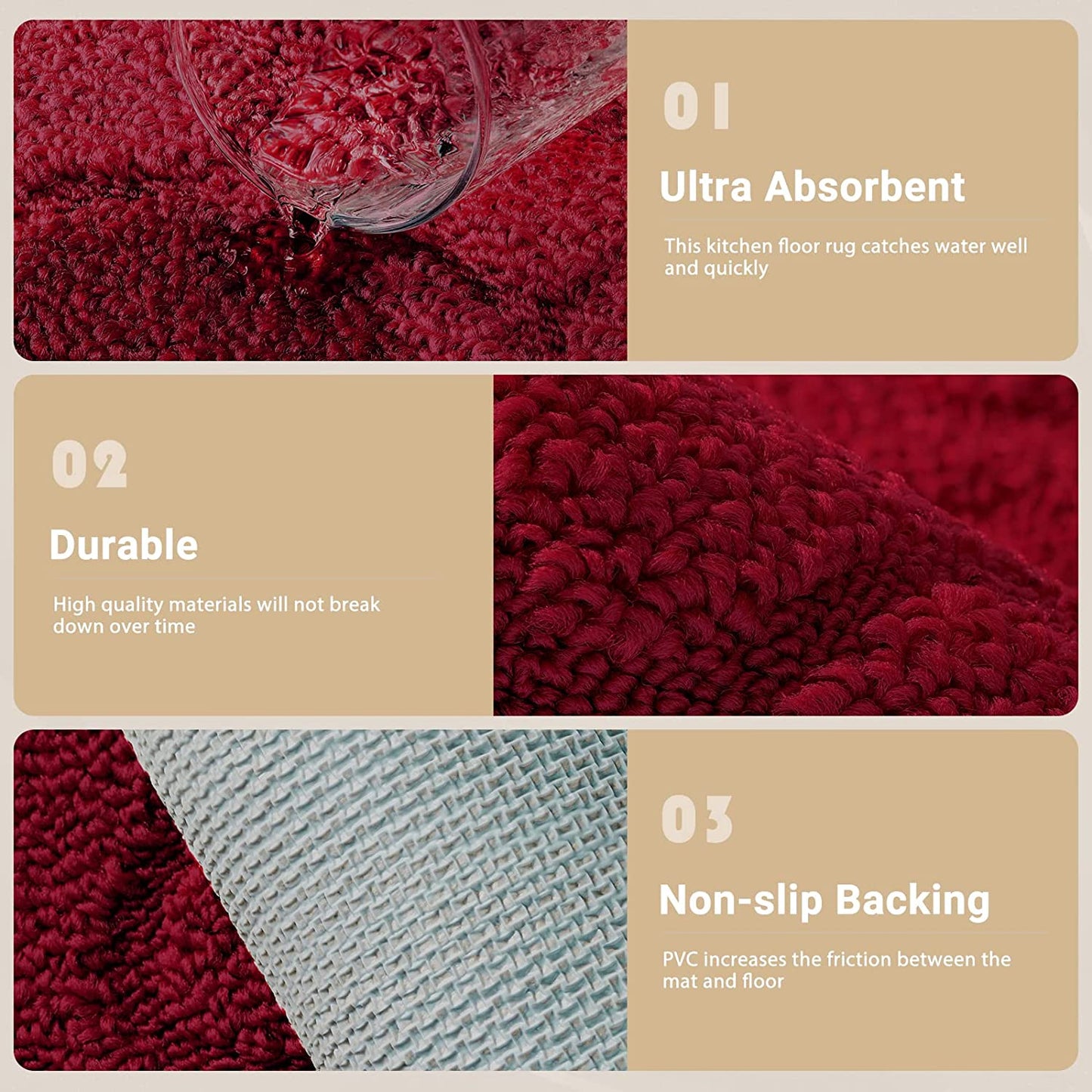 18×27 Inch Made of 100% Polypropylene Non Skid Washable Kitchen Rug