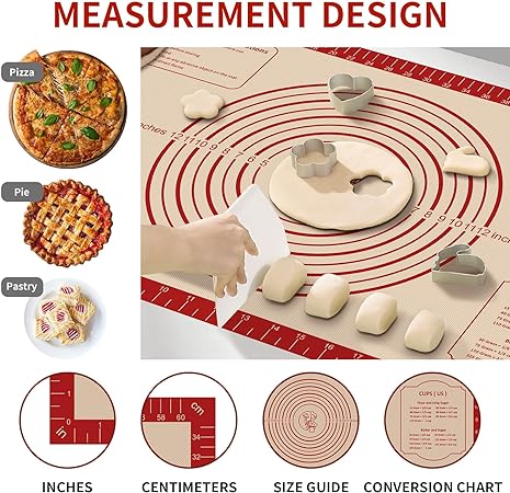 Silicone Pastry Mat for Baking, Pastry Dough Rolling Kneading Mat