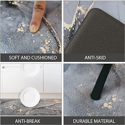 Cushioned Anti Fatigue Set of 2 Abstract Marble Waterproof Non Slip Waterproof Non Slip Kitchen Floor Mat Comfort Memory Foam Standing Mat for Kitchen Floor, Blue