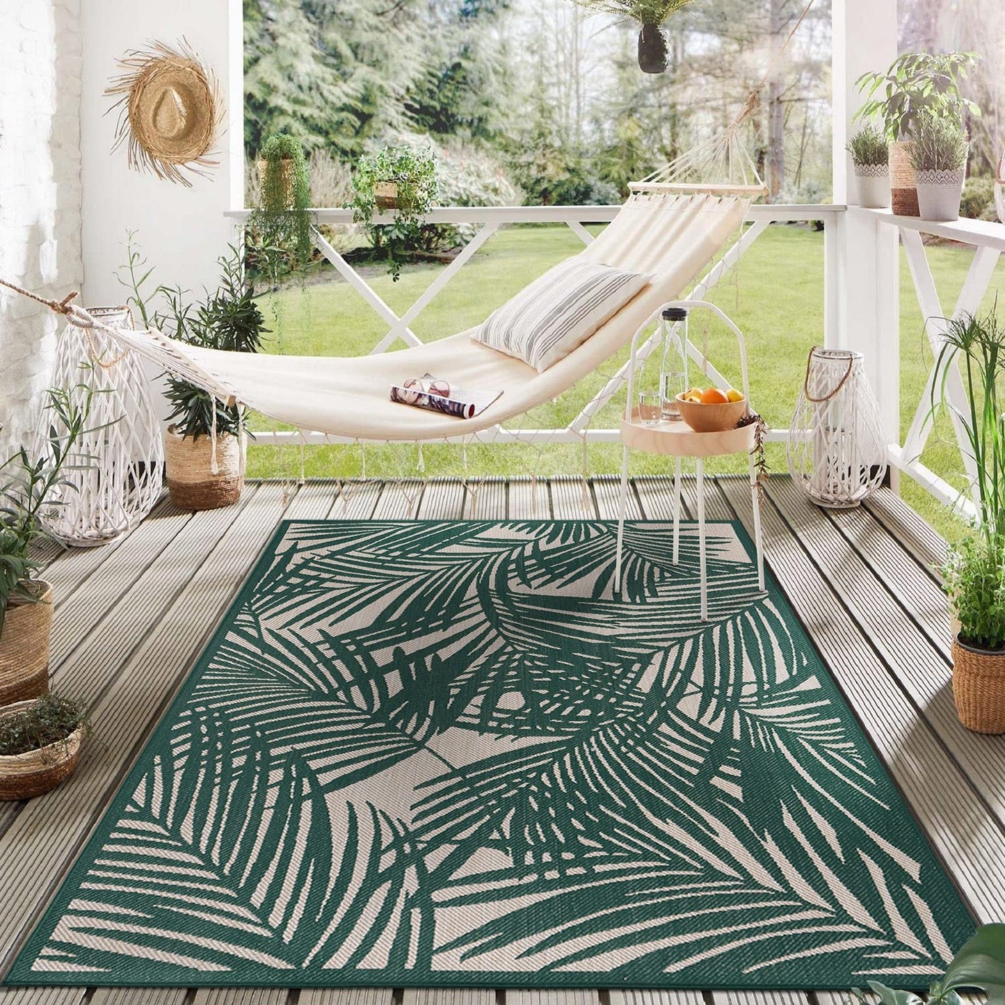 Contemporary Palm Leaf Flat Weave Rugs for Indoor/Outdoor